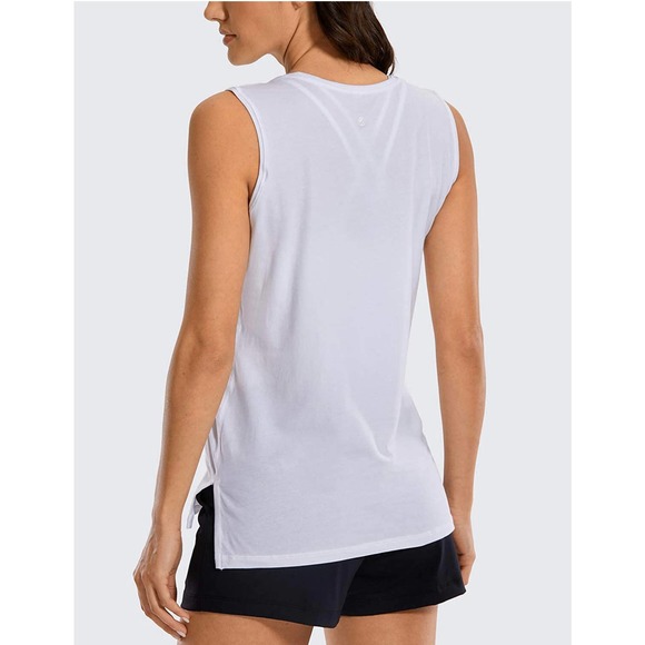 CRZ YOGA White Pima Cotton Sleeveless Long Tank Tee T-Shirt Size L - Picture 2 of 9